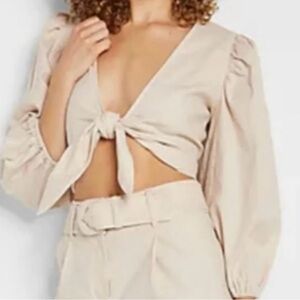 Express Cream Tie-Front Blouse